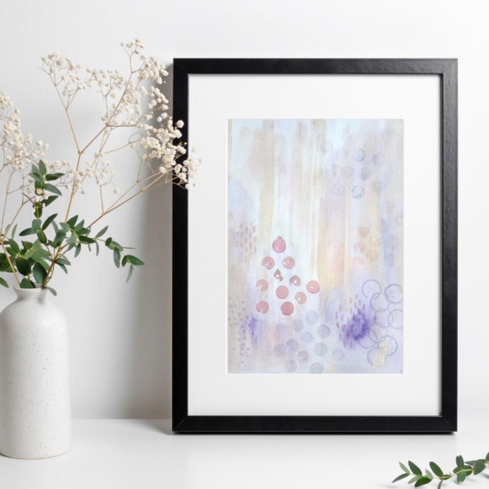 Hollyhocks in Spring Rain - Original Mixed Media Abstract Art Painting - 11"x14"